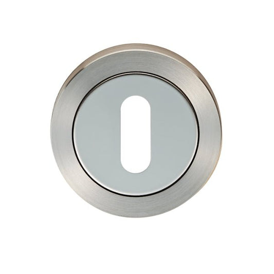 Carlisle Brass SWL Escutcheon - Standard Profile in a round design, featuring a brushed stainless steel finish with a centrally located keyhole cutout.