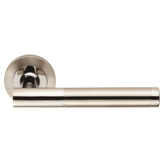 Carlisle Brass SWL Philadelphia Lever on Rose in a brushed nickel finish, featuring a cylindrical lever design and a circular rose plate, suitable for modern door hardware applications.