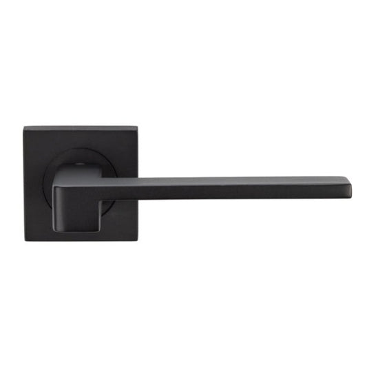 Carlisle Brass Equi Lever on Square Rose in black, with a square rose measuring 51.5mm x 51.5mm, featuring a sleek and modern lever design.