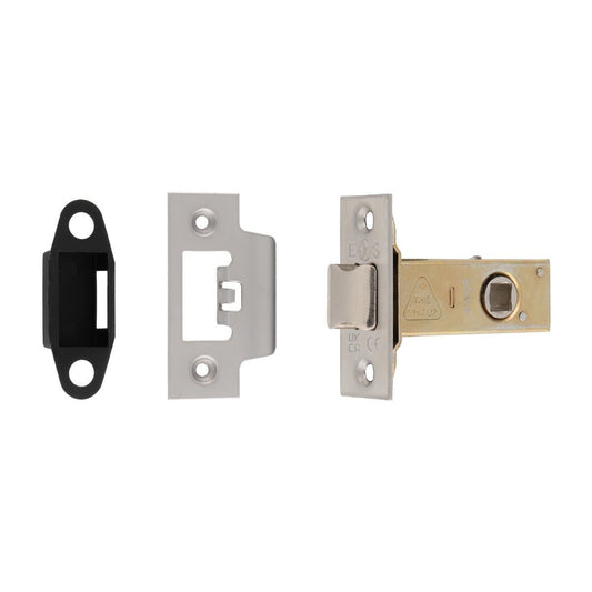 Carlisle Brass Easi-T Heavy Sprung Tubular Latch in a combination of brass and stainless steel finishes, featuring a cylindrical latch mechanism and accompanying strike plates.