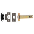 Carlisle Brass Easi-T Heavy Sprung Tubular Latch with a metal latch mechanism, featuring several components including a strike plate and a black keeper, designed for secure closing of doors.