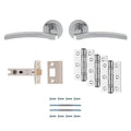 Carlisle Brass Tavira Door Handle Pack includes two lever handles in a sleek design, a latch, and three stainless steel hinges for durable use, available in five finishes.
