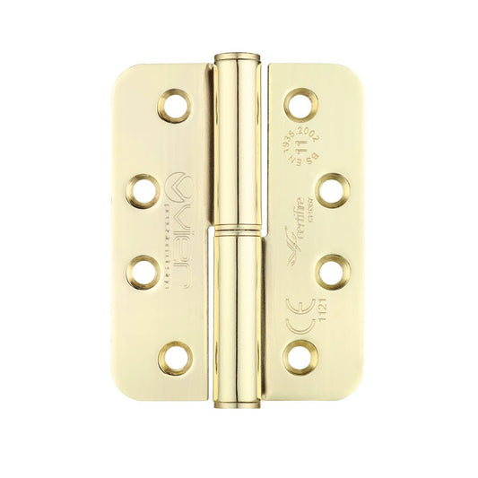 Zoo Hardware Grade 11 Lift Off Hinge in steel, featuring a radius design, measuring 102 x 76 x 3mm. The hinge is shown in a polished finish with six screw holes for installation.