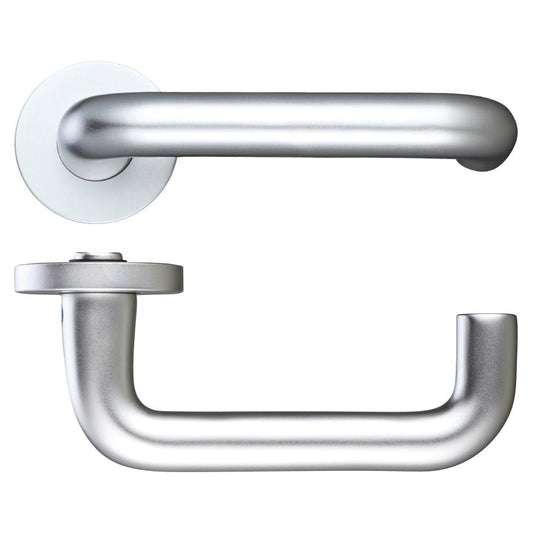 Zoo Hardware 19mm Return to Door Lever on Round Screw-on Rose in a silver finish, featuring a sleek, minimalist design with a round 53mm diameter rose for easy installation.