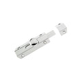 Zoo Hardware Surface Bolt 102mm in a shiny chrome finish, featuring a round knob and a flat sliding mechanism with matching strike plate for secure door locking.
