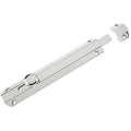 Zoo Hardware Surface Bolt 202mm in polished chrome finish, featuring a simple rectangle design with a knob and a removable strike plate.
