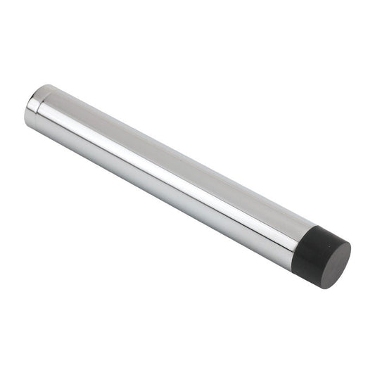 Zoo Hardware Door Stop - Cylinder without Rose, 105mm in polished chrome with a black rubber base, designed for securely holding doors open.