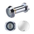 Zoo Hardware Door Viewer with Glass Lens featuring a 14mm diameter and 180° angle of vision, displayed with a chrome finish that includes a lens and mounting plate.
