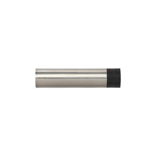 Zoo Hardware Door Stop - Hollow Cylinder with a projection of 74mm, featuring a brushed stainless steel finish and a black rubber base at the bottom, designed to prevent door damage.