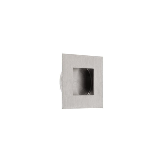 Zoo Hardware Square Flush Pull in brushed stainless steel, featuring a square design with a recessed grip area for easy handling.
