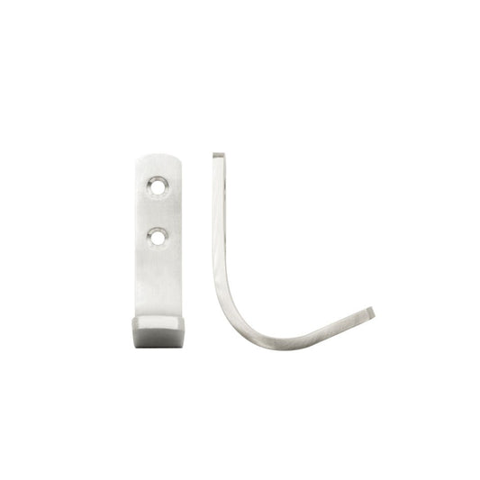 Zoo Hardware Single Coat Hook - Heavy Duty Version in a polished metal finish, featuring a flat back with two mounting holes and a curved hook design for hanging items.