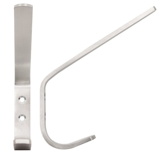 Zoo Hardware Hat and Coat Hook 180mm - Heavy Duty Version in a brushed stainless steel finish, featuring a robust design with two mounting holes for secure installation.