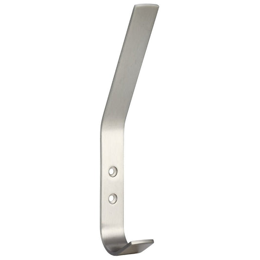 Zoo Hardware Hat and Coat Hook 180mm in a brushed stainless steel finish, featuring a simple linear design with two mounting holes for secure installation.