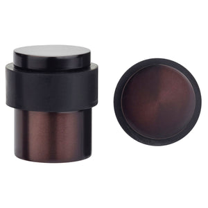 Zoo Hardware Door Stop Floor Mounted - Round Collar - Flat Top in a black and bronze finish, featuring a cylindrical shape with a flat top and a smooth surface.