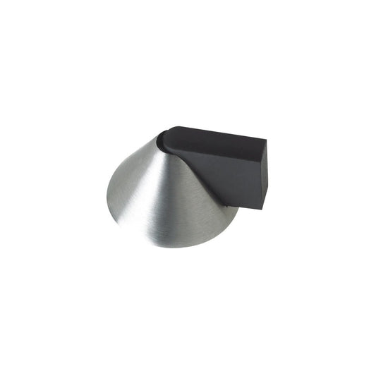 Zoo Hardware Door Stop Floor Mounted in cone shape with a diameter of 38mm, featuring a stainless steel body and a black rubber stopper for secure door hold.