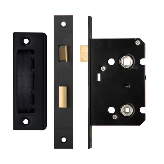 Bathroom Lock – 57mm Centres 64mm (2.5") Square Powder Coat Black Love Handles uk