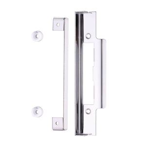 Zoo Hardware Rebate Kit to suit Contract Sash/Bathroom Lock in a polished chrome finish, featuring a rectangular shape with two mounting plates and round screw covers.