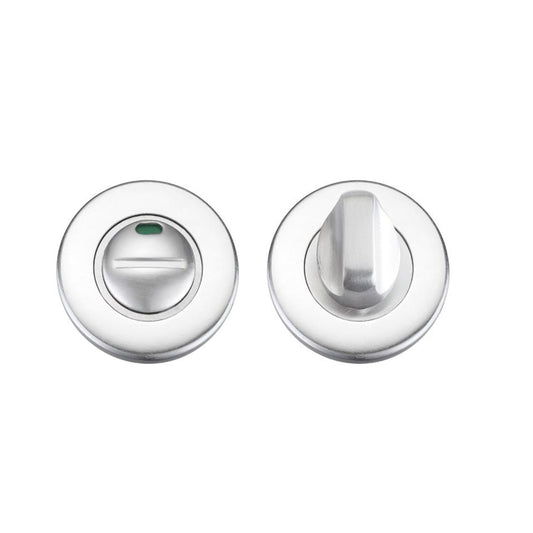 Zoo Hardware Turn and Release with Indicator in polished chrome finish, featuring a round design and a thumb turn mechanism for locking and unlocking.