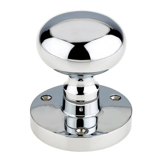 Zoo Hardware Mushroom Mortice Knob with a 61.5mm rose diameter and 52mm knob diameter, featuring a polished chrome finish and a rounded design.