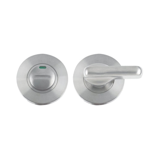 Zoo Hardware Disabled Turn and Release with Indicator Complete with Escutcheons & 5mm Spindle - Grade 201 in polished chrome, featuring a circular indicator and a sleek lever handle for easy operation.