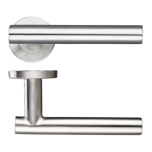 Zoo Hardware 19mm Straight T-Bar Lever in stainless steel, featuring a push-on rose design with a 52mm diameter and a sleek, modern profile.