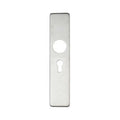 Zoo Hardware Cover Plate for 19mm and 22mm Return to Door Lever on Backplate in brushed stainless steel finish, featuring a rectangular shape with a hole for the lever and a keyhole cutout.