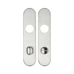 Zoo Hardware Radius Cover Plate for 19mm and 22mm Return to Door Lever on Backplate, designed with a sleek, oval stainless steel finish and pre-drilled holes for easy installation.