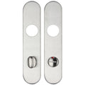 Zoo Hardware Radius Cover Plate for 19mm and 22mm Return to Door Lever on Backplate in stainless steel, featuring two rectangular plates with circular cutouts and a thumb turn lock on one side.