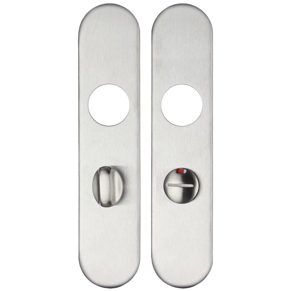 Zoo Hardware Radius Cover Plate for 19mm and 22mm Return to Door Lever on Backplate in a brushed stainless steel finish, designed to cover screw holes and fit standard door lever applications.