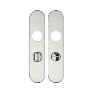 Zoo Hardware Radius Cover Plate for 19mm and 22mm Return to Door Lever on Backplate in a brushed stainless steel finish, featuring two elongated plates with holes for lever installation.
