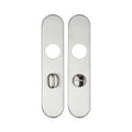 Zoo Hardware Radius Cover Plate for 19mm and 22mm Return to Door Lever on Backplate in a brushed stainless steel finish, featuring two elongated plates with holes for lever installation.