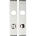 Zoo Hardware Cover Plate for 19mm and 22mm Return to Door Lever on Backplate in brushed stainless steel finish, featuring a round hole and a slot for a key, designed to fit standard door lever mechanisms.