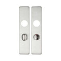 Zoo Hardware cover plate for 19mm and 22mm return to door lever on backplate, featuring a brushed stainless steel finish. The design includes two rectangular plates with round and oval cutouts for lever installation.