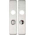 Zoo Hardware Cover Plate for 19mm and 22mm Return to Door Lever on Backplate in brushed stainless steel finish, featuring two cutouts for lever handles and a circular keyhole.