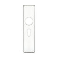 Zoo Hardware Cover Plate for 19mm Return to Door Lever on Short Backplate, measuring 45mm x 180mm, featuring a rectangular design with a keyhole and round opening for the lever.