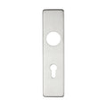 Zoo Hardware cover plate for 19mm return to door lever on short backplate, measuring 45mm x 180mm, featuring a brushed stainless steel finish with circular and keyhole cutouts.