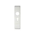 Zoo Hardware Cover Plate for 19mm Return to Door Lever on Short Backplate, measuring 45mm x 180mm. The plate features a round hole and keyhole design, made from durable metal with a brushed finish.