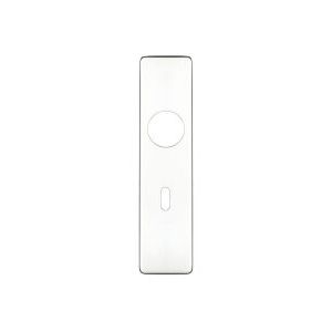 Zoo Hardware Cover Plate for 19mm Return to Door Lever on Short Backplate in a polished silver finish, designed for a lock with 57mm center, measuring 45mm by 180mm.