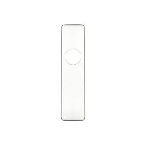 Zoo Hardware Cover Plate for 19mm Return to Door Lever on Short Backplate in a polished finish, measuring 45mm x 180mm, featuring a circular opening for the latch.