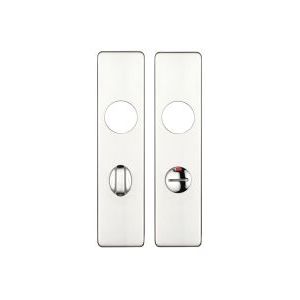 Zoo Hardware Cover Plate for 19mm Return to Door Lever on Short Backplate, measuring 45mm x 180mm, featuring a sleek metallic finish with two round cutouts for the lever and a thumb turn.