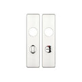 Zoo Hardware Cover Plate for 19mm Return to Door Lever on Short Backplate, measuring 45mm x 180mm, featuring a sleek metallic finish with two round cutouts for the lever and a thumb turn.