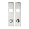 Zoo Hardware cover plate for a 19mm return to door lever on a short backplate, measuring 45mm x 180mm, featuring two cut-out holes for the lever and a keyhole, with a brushed stainless steel finish.