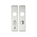 Zoo Hardware Cover Plate for 19mm Return to Door Lever on Short Backplate, measuring 45mm x 180mm, featuring a brushed stainless steel finish with a lever opening and a circular hole.