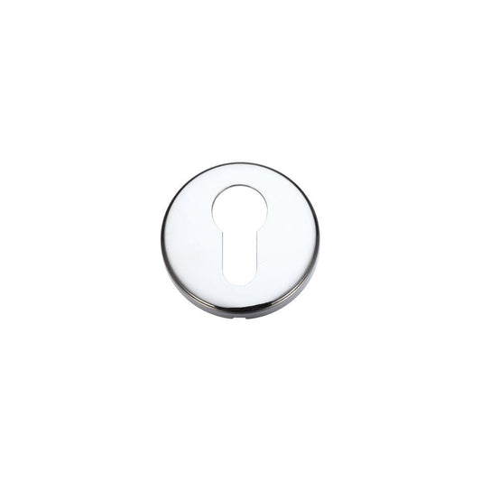 Zoo Hardware Euro Profile Escutcheon with a diameter of 52mm, featuring a circular polished chrome finish and a keyhole cutout in the center.