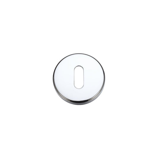 Zoo Hardware Standard Profile Escutcheon in chrome finish, featuring a circular design with a 52mm diameter and a keyhole opening in the center.