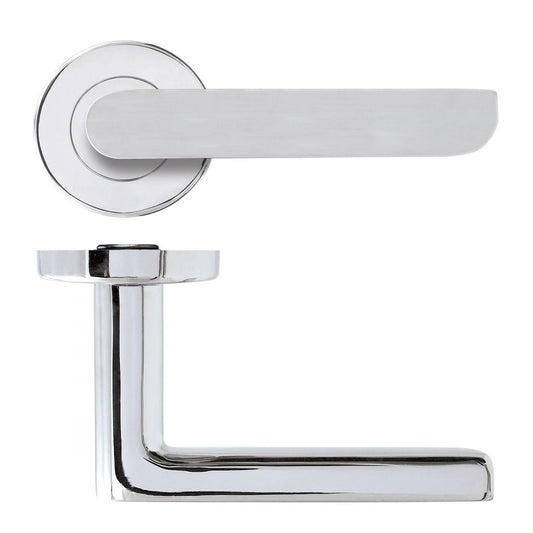 Zoo Hardware Valencia Lever - Push On Rose in chrome finish, featuring a sleek, modern design with a round rose and a flat lever handle.