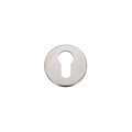 Zoo Hardware Euro Profile Escutcheon - Pairs in stainless steel, featuring a round design with a keyhole cutout for locking mechanisms.