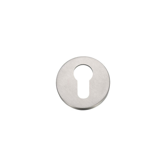 Zoo Hardware Euro Profile Escutcheon - Pairs made of stainless steel, featuring a circular design with a keyhole opening in the center.