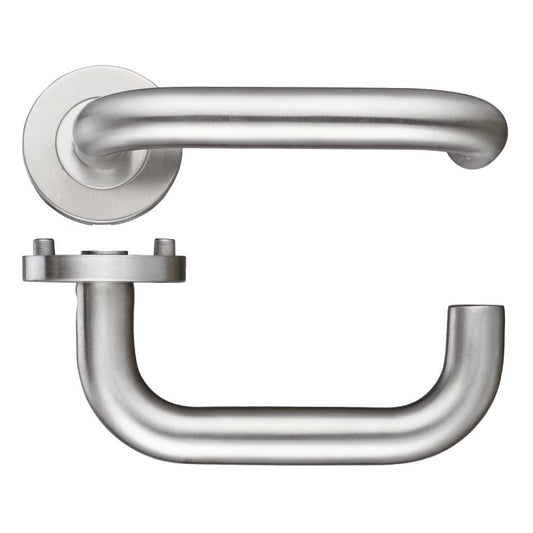 Zoo Hardware 19mm Return to Door Lever - Grade 4 in a brushed stainless steel finish, featuring a sleek, curved design to enhance door functionality.