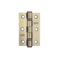 Zoo Hardware Door Hinge 2 Ball Bearing measuring 3" x 2" x 2mm, finished in brass with six screw holes for installation.